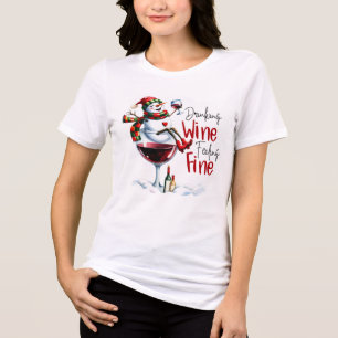 Camiseta Vinho bebendo se sentindo bem Snowman Bebendo Wine
