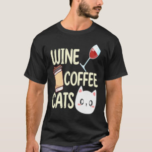 Camiseta Vinho Café Gatos Bebendo  Ditados de Bebedor Gráfi