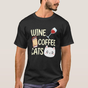 Camiseta Vinho Café Gatos Bebendo Ditos de Bebedor Gráfico