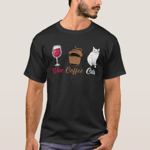 Camiseta Vinho Café Gatos Diversão Bebendo  Ditados de Bebe