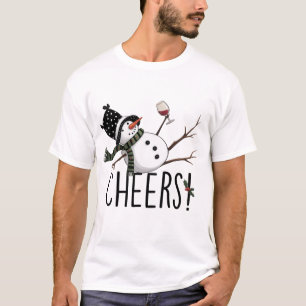 Camiseta Vinho de Boneco de Neve Natal Divertido Bebendo Vi