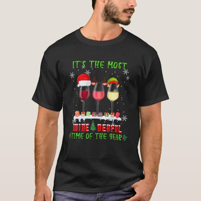 Camiseta Vinho de Natal - Engraçado Álcool Natal Pajama (Frente)