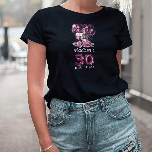 Camiseta Vinho e balões de luxo aniversário de 30 anos pers (Criador carregado)
