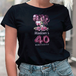 Camiseta Vinho e balões de luxo aniversário de 40 anos pers