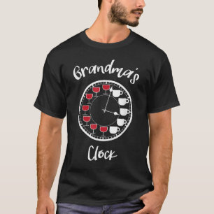 Camiseta Vinho e café engraçados para mulheres - Relógio de