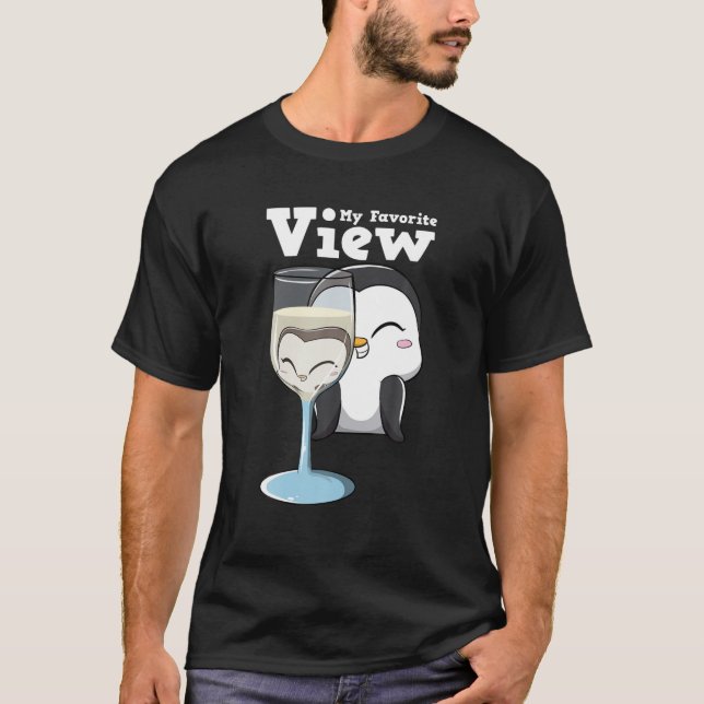 Camiseta Vinho E Pinguim-Pinguim-Pinguim-Pinguim-Engraçado  (Frente)