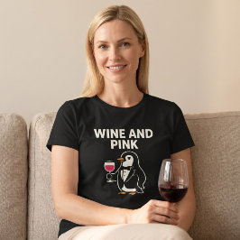 Camiseta Vinho E Pinguim Rosa