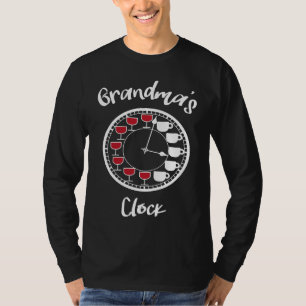 Camiseta Vinho engraçado e café para mulheres Relógio da vo