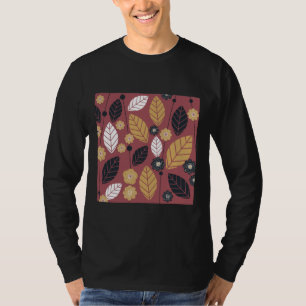 Camiseta Vinho Negro Folhas E Flores De Açafrão De Mostarda