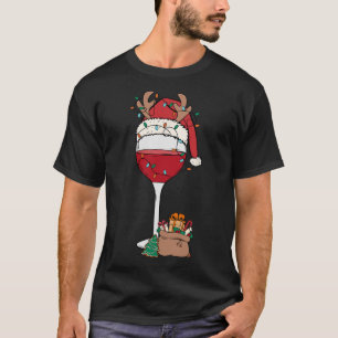 Camiseta Vinho Tinto Natal Óculos Papai Noel Chapéu Rena Di