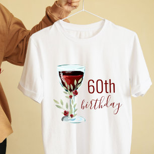 Camiseta Vinho Vermelho Rosa Watercolor 60º Aniversário