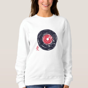 Camiseta Vinil Record Retro Grunge Com Sakura Blossomo