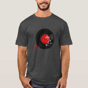 Camiseta Vinil Record Retro Grunge Com Sakura Blossomo