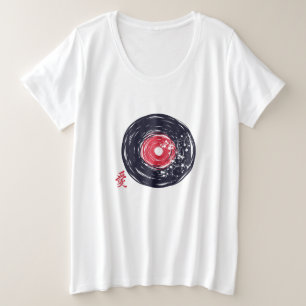Camiseta Vinil Record Retro Grunge Com Sakura Blossomo