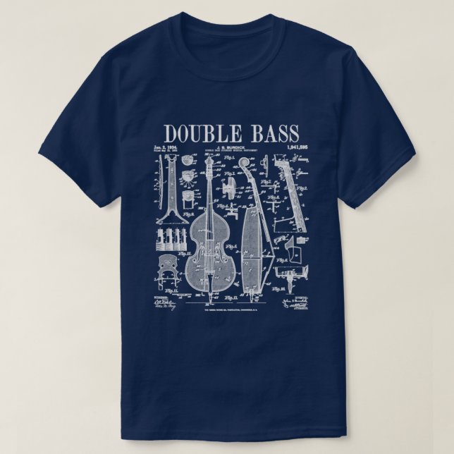 Camiseta Vint de Instrumentos Musicais Bass Player Duplo (Frente do Design)