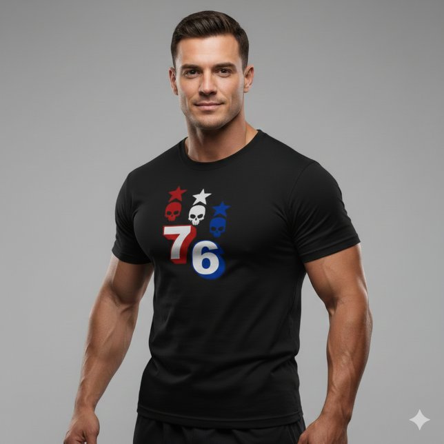 Camiseta Vintage 1776 com 76 Crânios Patrióticos A (Criador carregado)