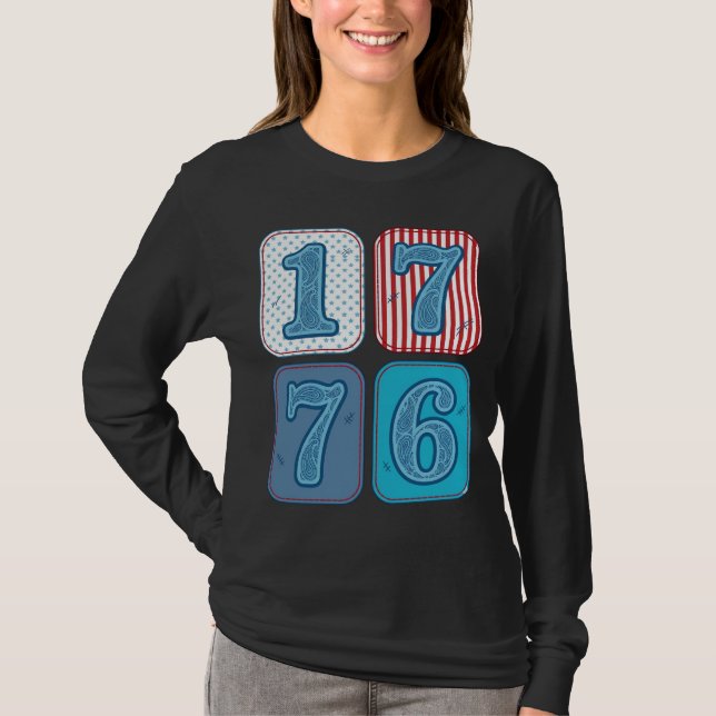 Camiseta Vintage 1776 Remendo Patriótico (Frente)
