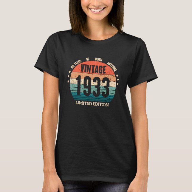Camiseta Vintage 1933, 90 anos, 90 (Frente)