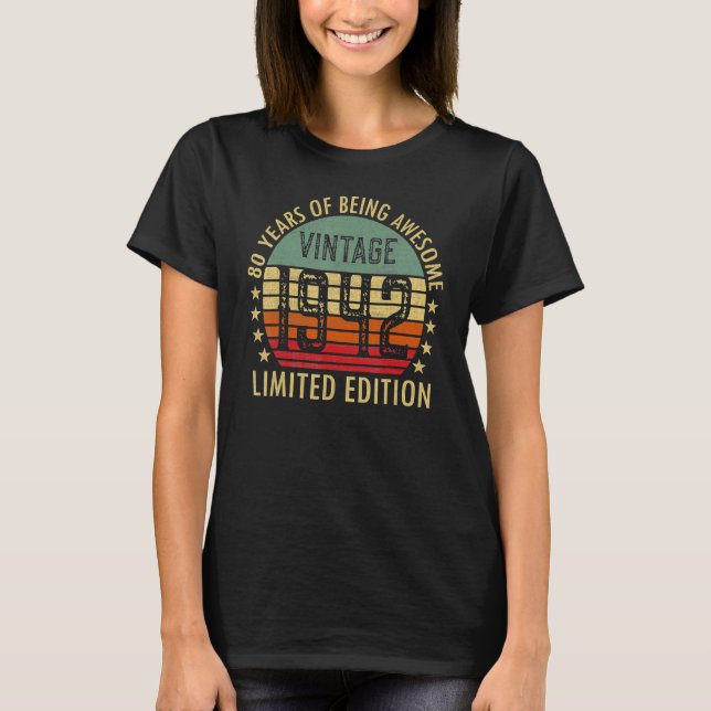 Camiseta Vintage, 1942, 80, Aniversário (Frente)