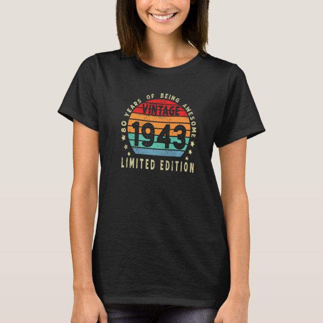 Camiseta Vintage 1943, 80, Aniversário (Frente)