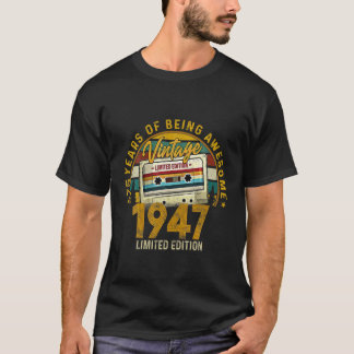 Camiseta Vintage 1947 Retro Cassete 75 Anos De Idade Limita