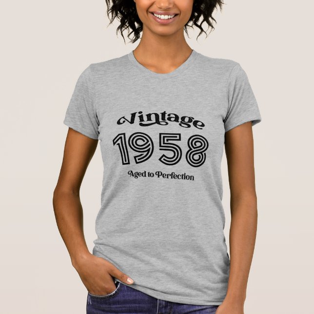 Camiseta Vintage 1958 Aniversário, Idade até Perfecção (Frente)