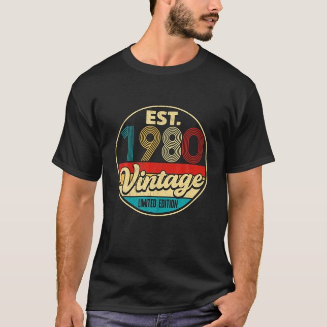 Camiseta Vintage 1980, 42º Bday, 42 Anos, Bei (Frente)