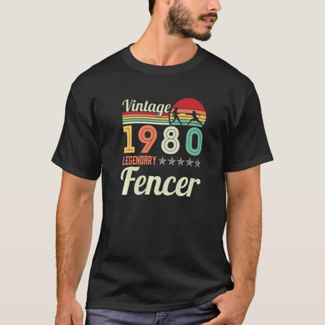 Camiseta Vintage 1980 Legendary Fencer Fencing Fencing Coac (Frente)