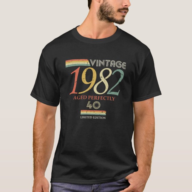 Camiseta Vintage 1982, 40th Birthday Aged Perfectly (Frente)