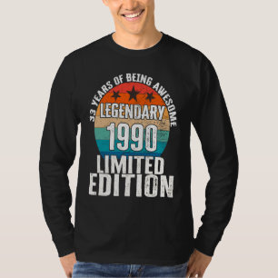Camiseta Vintage 1990 Lendário Aniversário de 33 anos