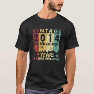 Camiseta Vintage 2014 7 Birthday 7 Anos Para Crianças Menin