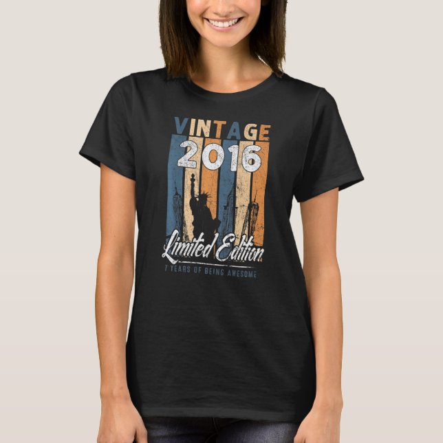 Camiseta Vintage 2016, 7, Aniversário (Frente)