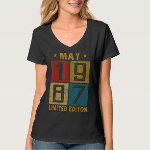 Camiseta Vintage 35º Aniversário Nascer De Maio De 1987 Em