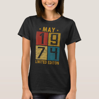 Camiseta Vintage 48º Aniversário Nascer De Maio De 1974 Em 