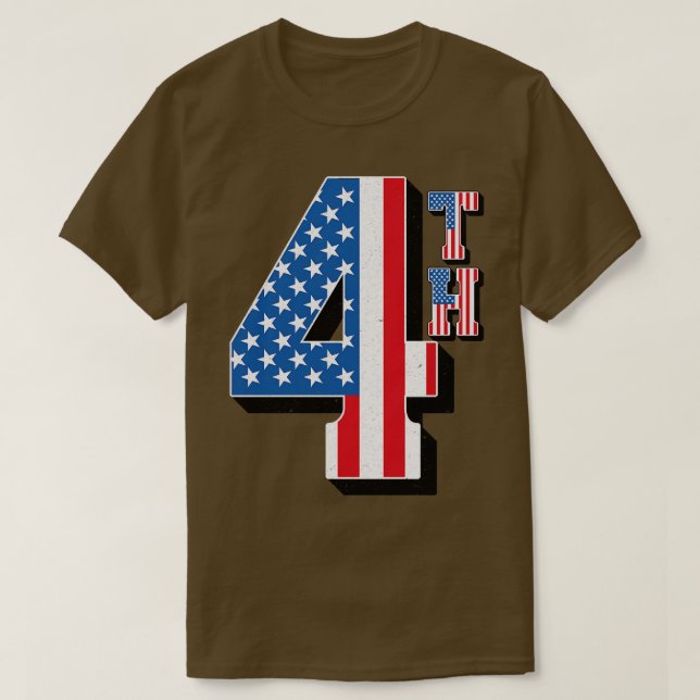 Camiseta Vintage 4th American Flag Text (Frente do Design)
