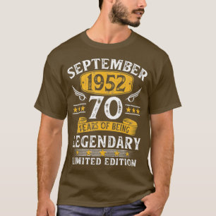 Camiseta Vintage 70 Birthday, setembro de 1952, 70 anos