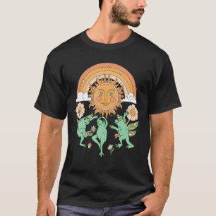 Camiseta Vintage 70s Groovy Hippie Indie Sapos Dançando Sol