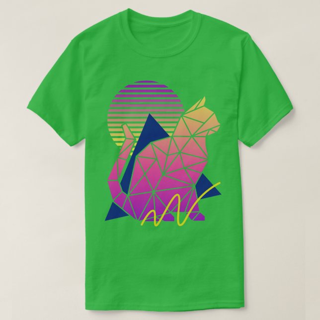 Camiseta Vintage 80s Geométrico Cat com Sunset (Frente do Design)