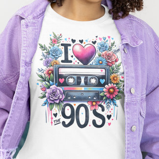 Camiseta Vintage 90 Retro Cassette Tape, Floral, Love 90s