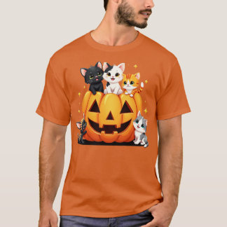 Camiseta Vintage 90s Cat Pumpkin Halloween Retro Floral Spo