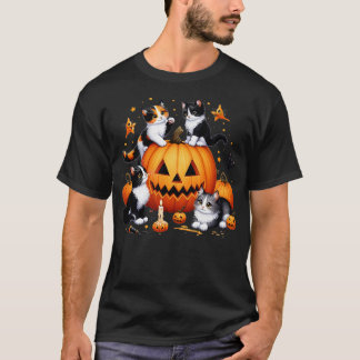 Camiseta Vintage 90s Cat Pumpkin Halloween Retro Floral Spo