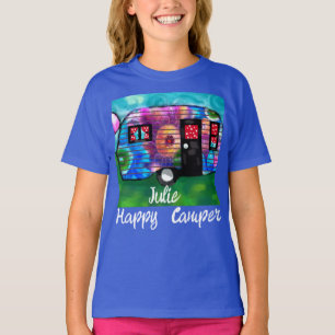 Camiseta Vintage Abstrato Camp Trailer Floral Happy Camper