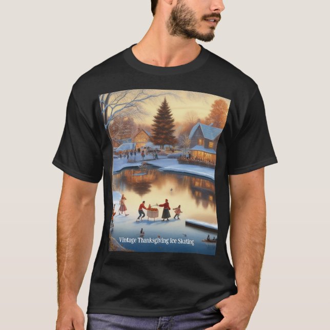 Camiseta Vintage Ação de Graças Ice Skating (Frente)