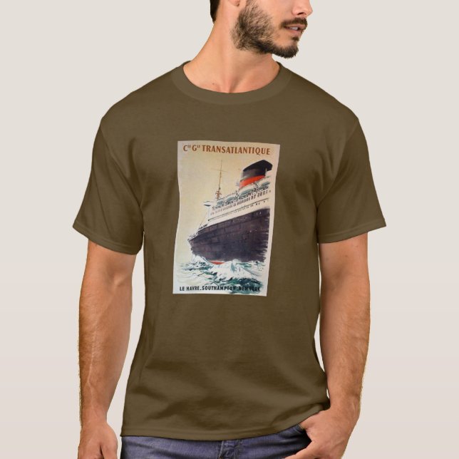 Camiseta Vintage Advertising Poster Art Cruise Ship French (Frente)