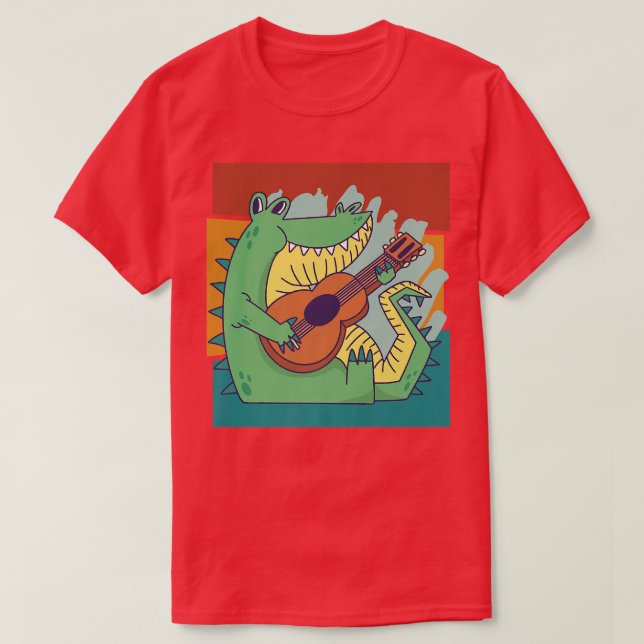 Camiseta Vintage Alligator Music Crocodile Guitar1400 (Frente do Design)