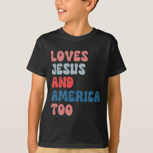 Camiseta Vintage Ama Jesus E Também a América 4 De Julho Me