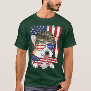 Camiseta Vintage American Flag 4th of July Corgi Veteran Do