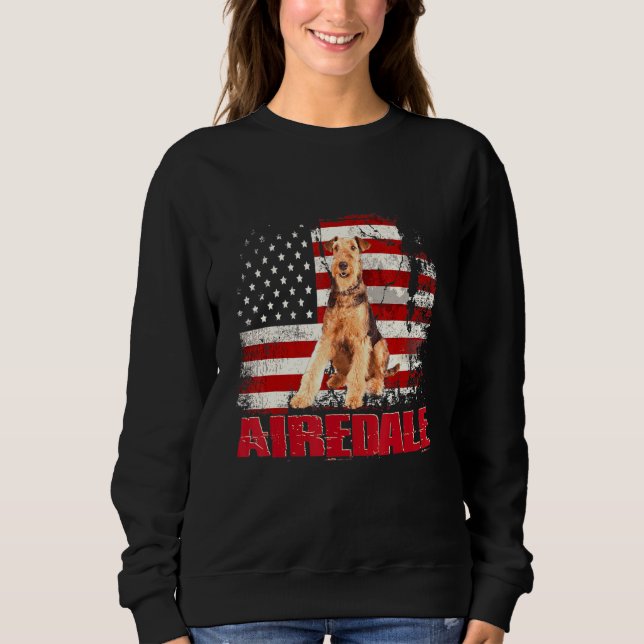 Camiseta Vintage American Flag Airedale Dog (Frente)