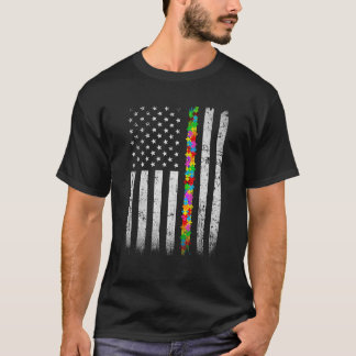 Camiseta Vintage American Flag Autism Awarness Quebra-cabeç