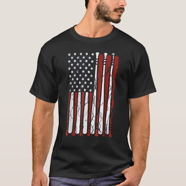 Camiseta Vintage American Flag Baseball Men Roupa Da (Frente)